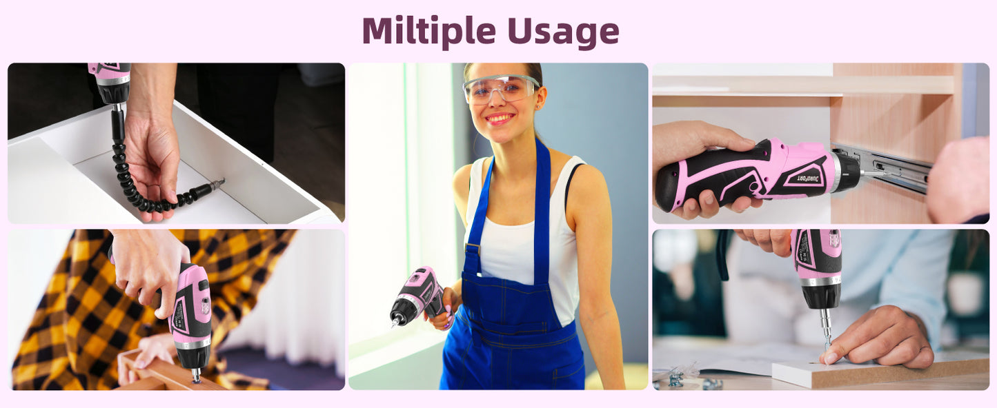 8V Cordless Screwdriver Kit, 0-10N.m Electric Screwdriver, 2000mAh Battery, 320RPM, 2 Position Handle, 10+1 Torque Settings, 1/4” Magnetic Chuck, 39Pcs Screwdriver Accessories for Women