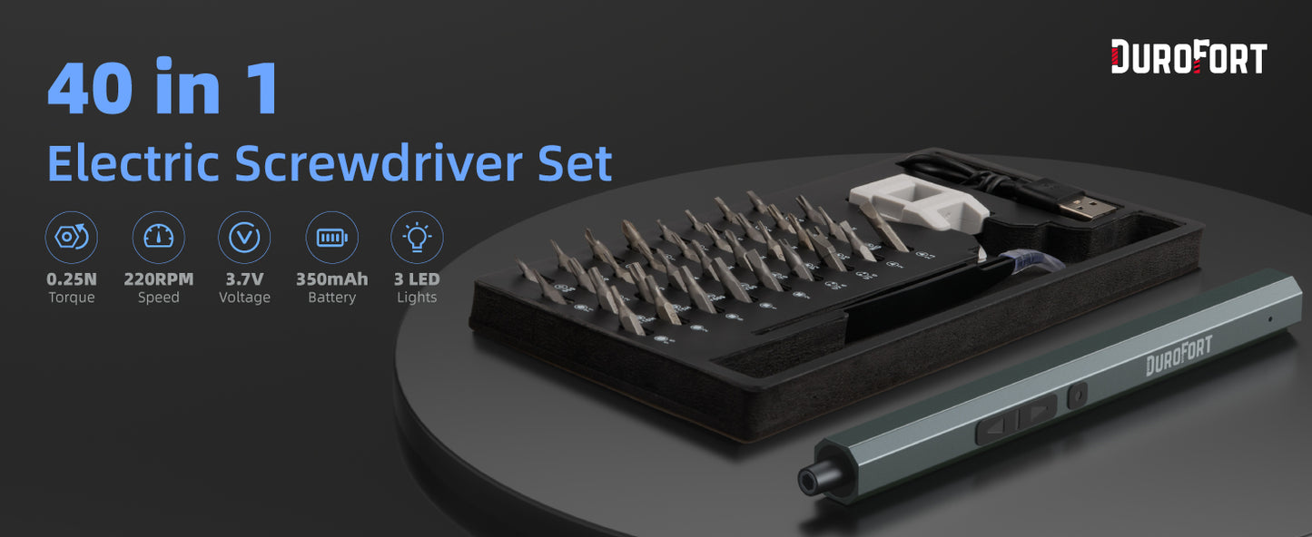 3.7V Precision Electric Screwdriver Set, 0.25N/220RPM Cordless Screwdriver with 34Pcs Bits, 350mAh Mini Electric Screwdriver with LED Light, Magnetize, Opening Pick, Tweezer, Magnetic Mat