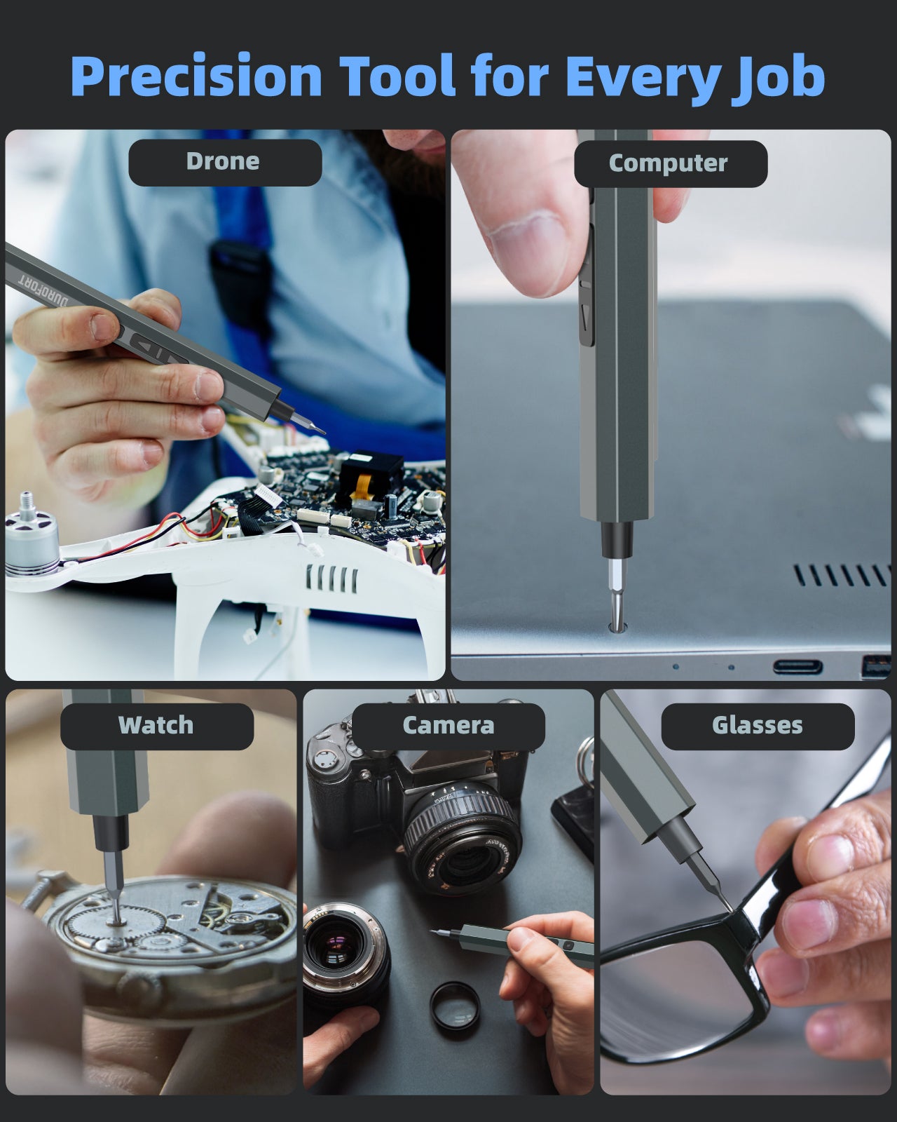 3.7V Precision Electric Screwdriver Set, 0.25N/220RPM Cordless Screwdriver with 34Pcs Bits, 350mAh Mini Electric Screwdriver with LED Light, Magnetize, Opening Pick, Tweezer, Magnetic Mat