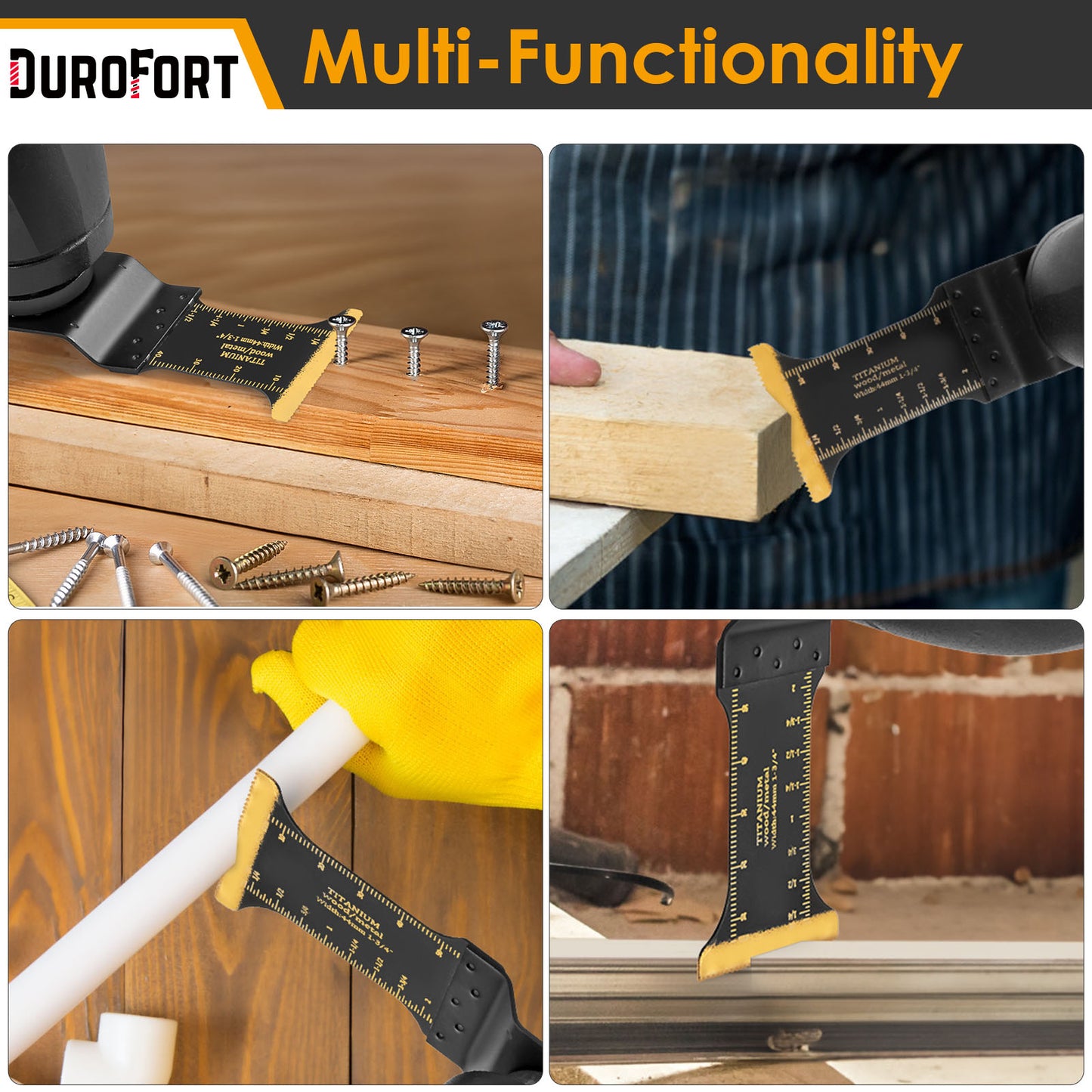 3 PCS Titanium Oscillating Tool Blades, Professional Universal Multi Tool Blades Kits with Sandpaper, Multitool Blades Accessories Compatible with Fein Multimaster Tools Black & Decker