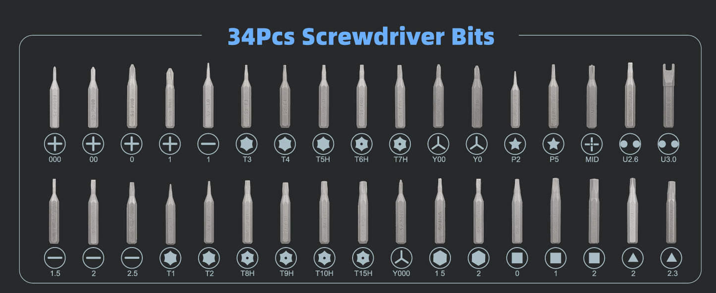 3.7V Precision Electric Screwdriver Set, 0.25N/220RPM Cordless Screwdriver with 34Pcs Bits, 350mAh Mini Electric Screwdriver with LED Light, Magnetize, Opening Pick, Tweezer, Magnetic Mat