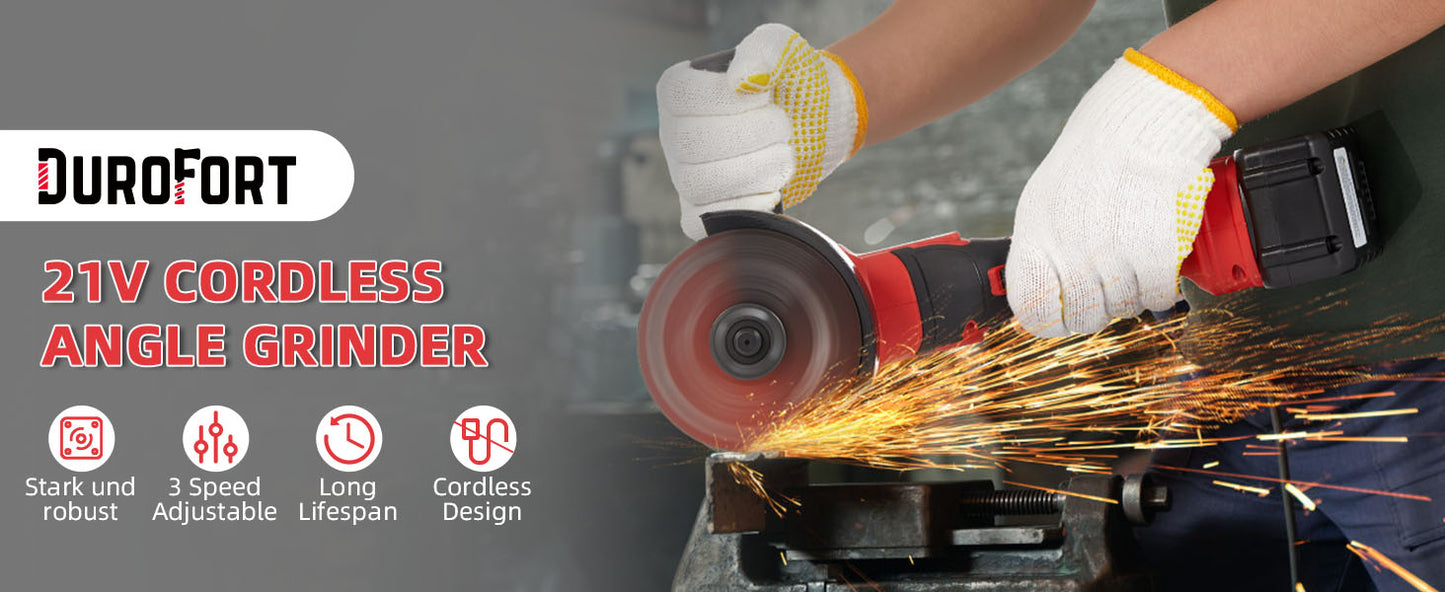 21v Cordless Power Angle Grinder Tool, 9500RPM Brushless 3-Variable-Speed Electric Metal Grinder with 1x4000mAH Battery&Battery Indicator, Cutting Wheels, Flap Disc and Auxiliary Handle for Metal/Wood