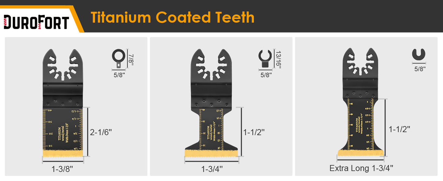 3 PCS Titanium Oscillating Tool Blades, Professional Universal Multi Tool Blades Kits with Sandpaper, Multitool Blades Accessories Compatible with Fein Multimaster Tools Black & Decker