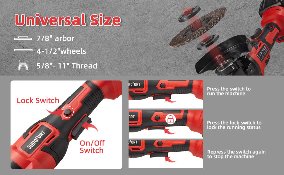 21v Cordless Power Angle Grinder Tool, 9500RPM Brushless 3-Variable-Speed Electric Metal Grinder with 1x4000mAH Battery&Battery Indicator, Cutting Wheels, Flap Disc and Auxiliary Handle for Metal/Wood