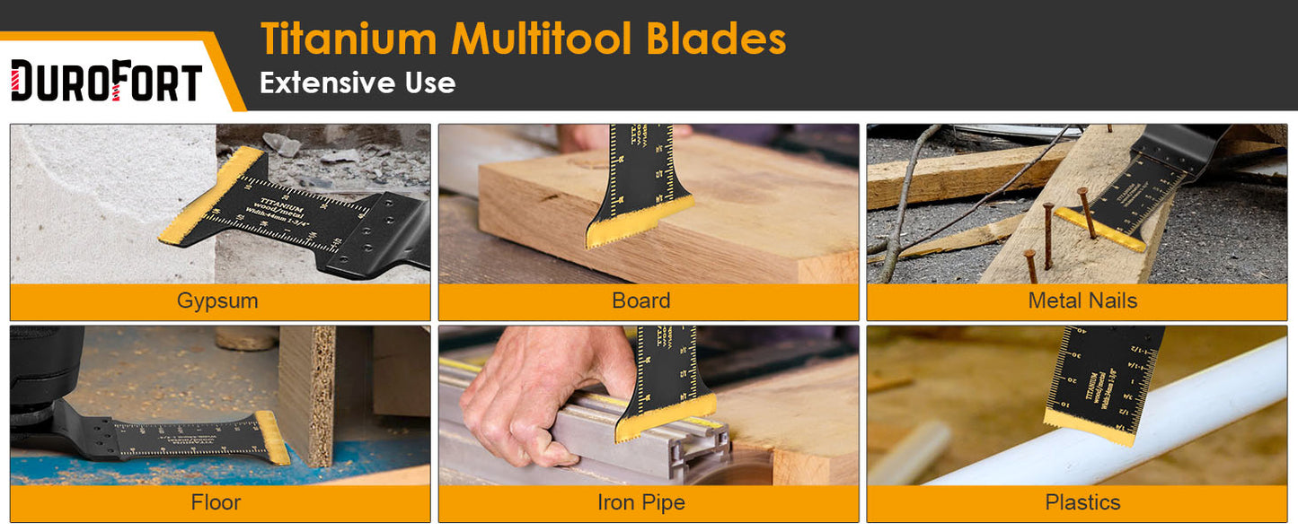3 PCS Titanium Oscillating Tool Blades, Professional Universal Multi Tool Blades Kits with Sandpaper, Multitool Blades Accessories Compatible with Fein Multimaster Tools Black & Decker