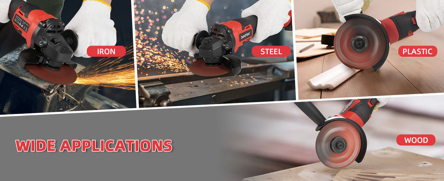 21v Cordless Power Angle Grinder Tool, 9500RPM Brushless 3-Variable-Speed Electric Metal Grinder with 1x4000mAH Battery&Battery Indicator, Cutting Wheels, Flap Disc and Auxiliary Handle for Metal/Wood